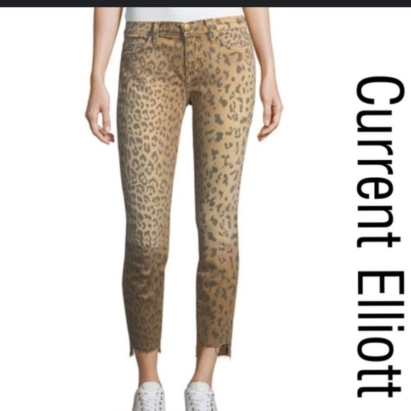 Current/Elliott Ankle Cropped Jeans Leopard Print Fall Autumn celebrity style - Picture 1 of 12
